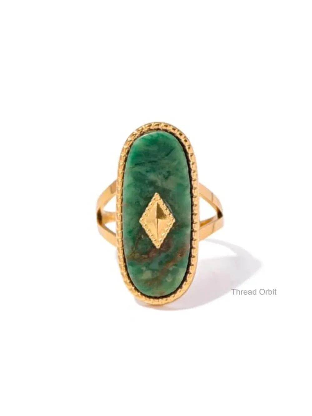 18K Gold Plated African Jade Statement Ring Stackable Adjustable